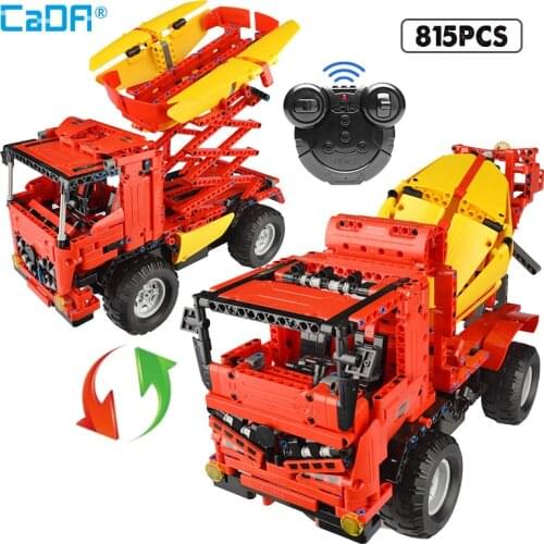 Cada 815pcs RC City Mixer Truck Car 2 IN 1 Building Blocks Technical Remote Control Crane Bricks Toys for Children Gifts