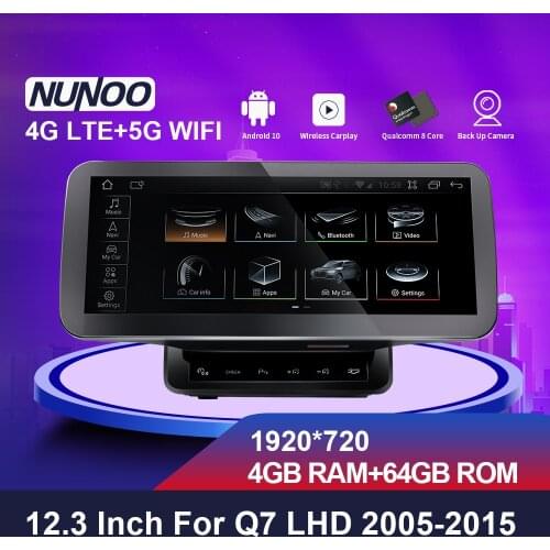 Nunoo Android 10 Car Radio Multimedia Player For For Audi Q7 LHD/RHD 2005-2015 Qualcomm 8 Core 5G Wifi 4G LTE GPS Navigation