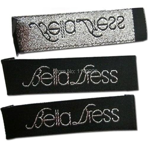 Free shipping custom clothing woven labels/silver thread embroidered fabric labels/garment printed collar label/brand name logo