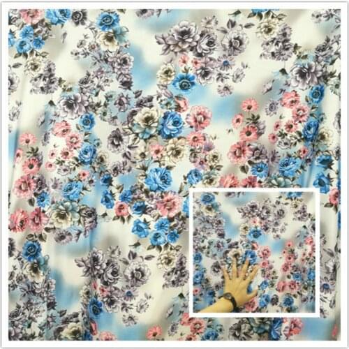 Four sides big elastic milk silk pink blue gray broken flower fabric elegant cheongsam dress skirt fabric 1Meter
