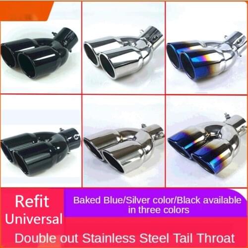For Stainless steel automobile exhaust pipe tail throat 76 inclined double outlet exhaust nozzle muffler straight
