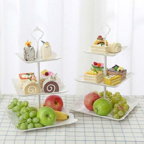 Home Household 3 Tiers Cake Display Stand and Fruit Dessert Bread Plate Elegant Afternoon Tea Party Serving Platter