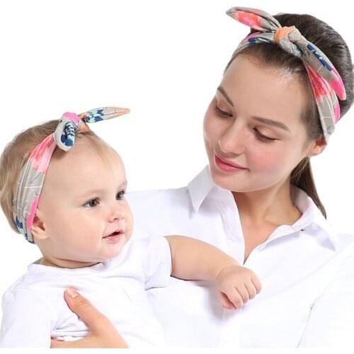 DUOJIAOYAN Printing Headband Mother Child Suit Rabbit Ear Bow Hairbands Nylon Soft Baby Hair Accessories Parenting Dot Hair Band