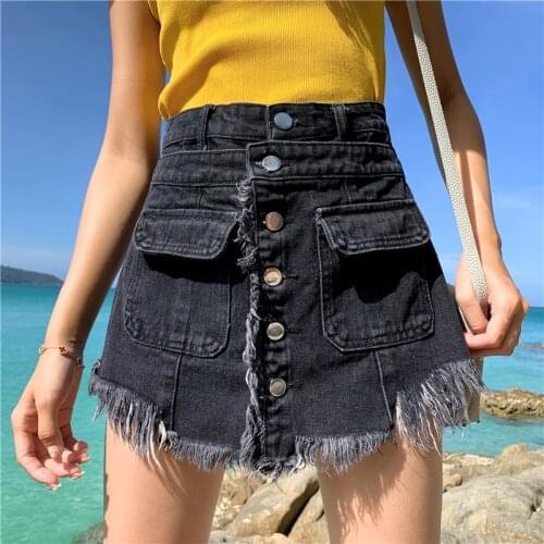 High Waisted Denim Skirt Womens Summer Korean-style Plus Size Jean Skirt Students A- Line Short Mini Skirts Short Jean