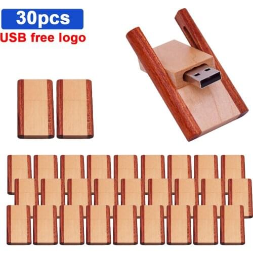 30pcs free custom logo Wooden block USB 2.0 Flash Drive wood pendrive 4GB 8GB 16GB 32GB 64GB 128gb Pen Drive Memory Stick gift