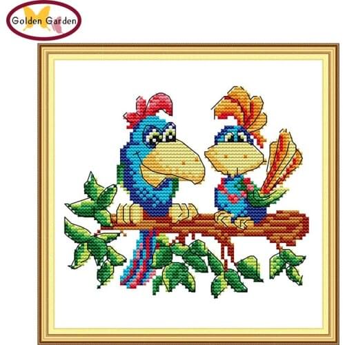 GG Two Parrots Animail Joy Sunday Painting Cross Stitch Embroidery Needlework Kit Cotton Canvas 14CT Cross Stitch for Home Decor