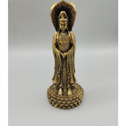 CHINA antique brass fengshui guanyin bodhisattva small Statue Metal crafts family decorations statue