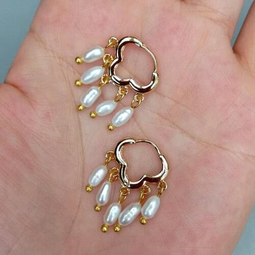 KKGEM Cute style natural Freshwater Cultured White Rice Pearl Cloud Gold plated Hoop Earrings