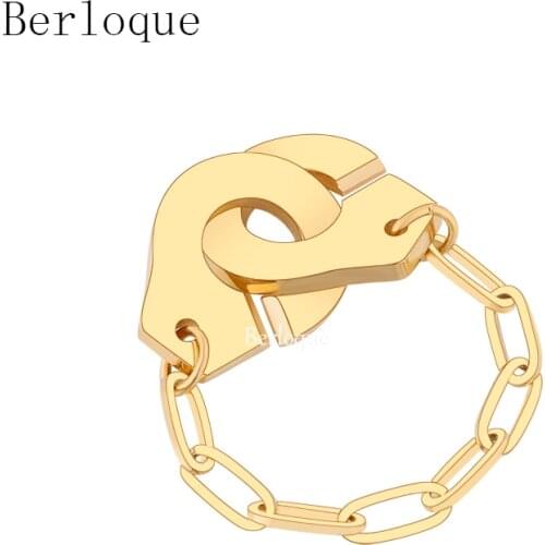 Fashion Women Men Rose Gold BlacK Color Stainless Steel Handcuff Ring White Paper Clip Chain Menottes Ring Gift Jewelry