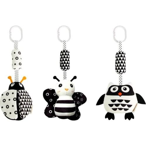 Newborn Bells Soft Plush Rattle Toy Crib Hanging Bell Car Seat Travel Stroller Black And White Wind Chime Educational Toy Gift