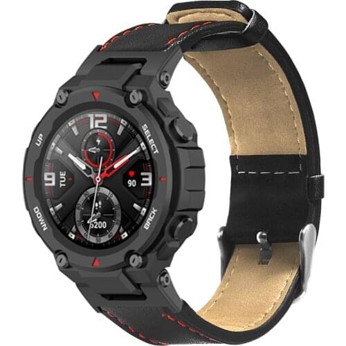 Leather Watch Strap with Red Car Line Wristband for Huami Amazfit T-Rex / T-Rex Pro