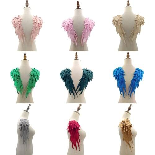 1 pair 13 color wing Lace Fabric Embroidered Applique Neckline /shoulders Lace Fabric Sewing Supplies