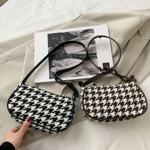 Fashion Plaid Crossbody Bag Women Woolen Vintage Chain Underarm Purse Female Outdoor Travel Casual Shoulder Totes Handbag