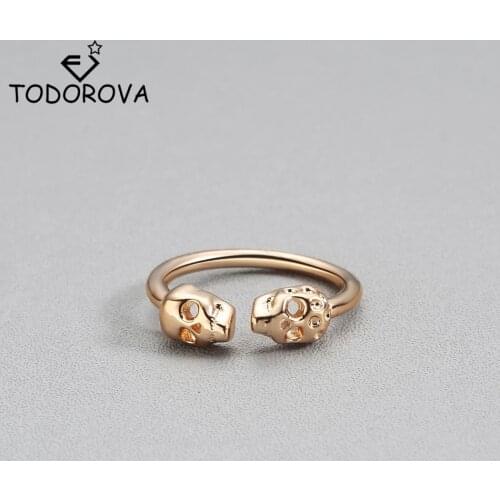 Todorova Unique Adjustable Mens Rings Punk Style Gold Color Double Skeleton Skull Knuckle Rings for Women Midi Finger Rings