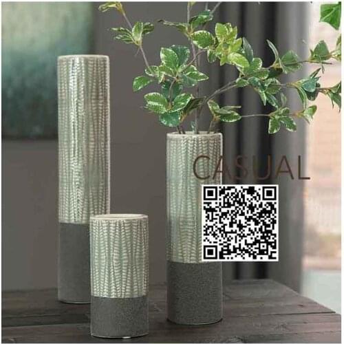 Set of 3 green flower vase cylinder ceramic vase glossing tabletop planter for hypdronic flower