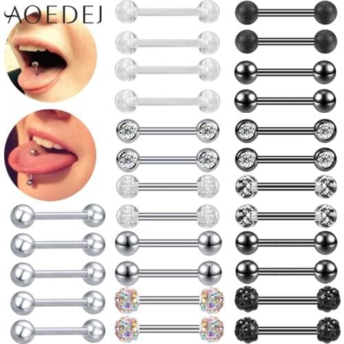 AOEDEJ 5-12pcs/lot 316L Surgical Steel Tongue Ring Set CZ Crystal Barbell Stud Piercing Acrylic Ear Helix Nipple Piercings 14G