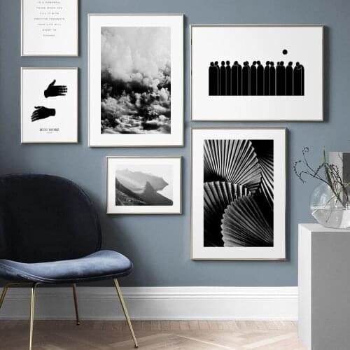 Black White Gray Mountain Cloud Hand Shell Nordic Posters And Prints Wall Art Canvas Painting Picture For Living Room wall Decor