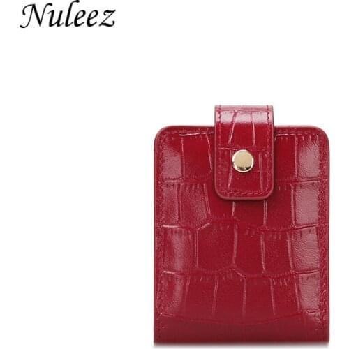 Nuleez Cosmetic Bag Mini with Mirror Small Lipstick Bag Women Crocodile Pattern Genuine Leather Mouth Red Cosmetic Bag Fashion