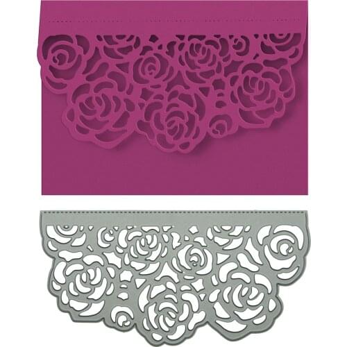 Large Size Floral Rose Pattern Envelope Cover Cutting Dies Scrapbooking For Handmade Invitation Card Surface Border Cutter