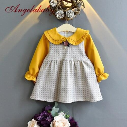 2020 Autumn Girls Dress Flare Long Sleeve Peter Pan Collar Kids Clothing Princess Children Birthday Dresses