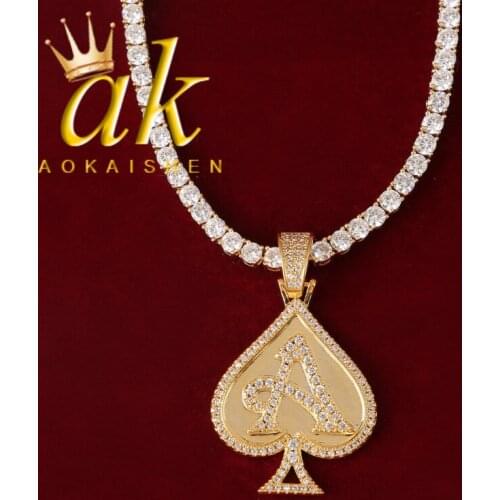 Poker Heart Pendant Necklace Gold Color Mens Hip Hop Rock Jewelry