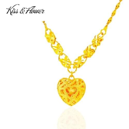 QEENKISS NK146 Fine Jewelry Wholesale Fashion Woman Girl Bride Birthday Wedding Gift Vintage Heart 24KT Gold Pendant Necklace
