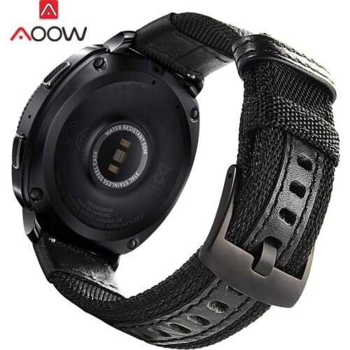 20mm 22mm Nylon Canvas Leather Watchband Strap for Samsung Galaxy Watch 42mm 46mm S2 S3 Army Green Replacement Bracelet Band