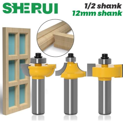 3pcs/set Glass door plank wood working tools curboard cutter router bits 1/2 shank 12mm shank T type ballnose