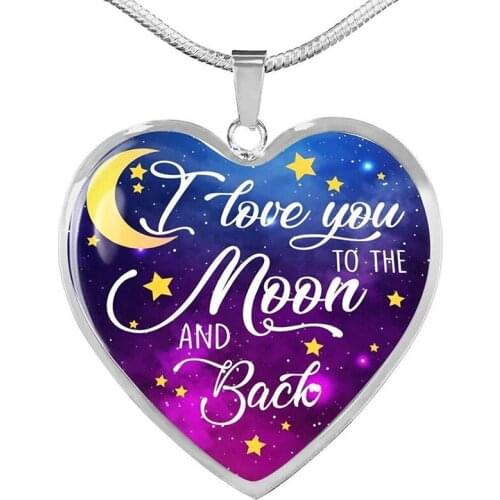 Cute I Love You To The Moon And Back Heart Pendant Necklace Moon Star Flower Daughter Dad Necklaces Jewelry Gifts For Kids