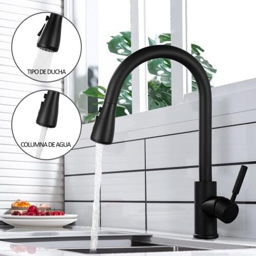 Black Kitchen Sink Faucet, Pull Down Sprayer Kitchen Faucet, Commercial Lead Free Stainless Steel Single Hole Kitchen Faucet
