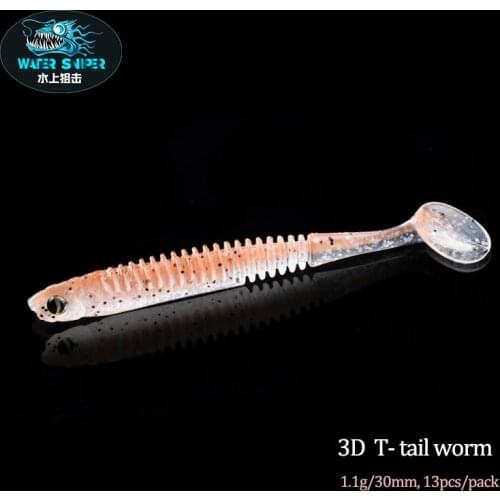 WATER SNIPER 2.3in 1.1g T-Tail Soft Baits 3D Eyes Spiral Lure Fishing Silicone Isca Artificial Swimbait