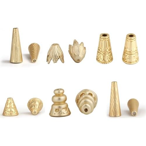 Zinc Based Alloy Ethnic Style Tassel Beads Cap Cone Matt Gold Stripe 28mm(1 1/8") x 10mm( 3/8"), 5 PCs