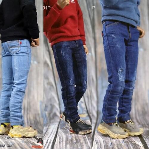 In Stock 1/6 Scale Male Accessories ACNTOYS ACN001P Jeans with Holes Slim Trousers with Belt Model for 12'' Body