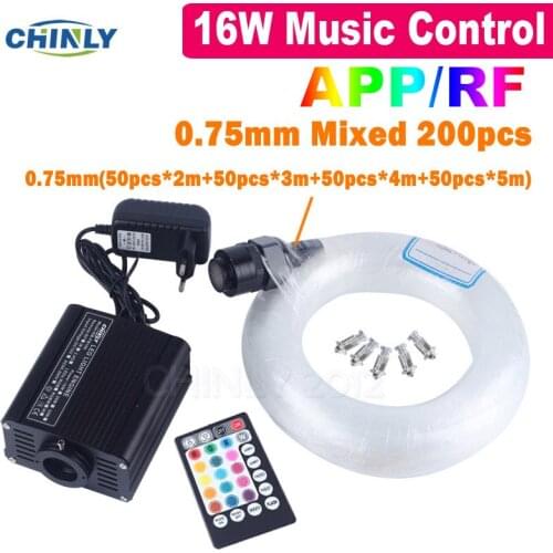 Fiber Optic Lights Mobile Phone APP Bluetooth Control Star Ceiling Lights 16W Sound Control Mixed Cable with RF Controller