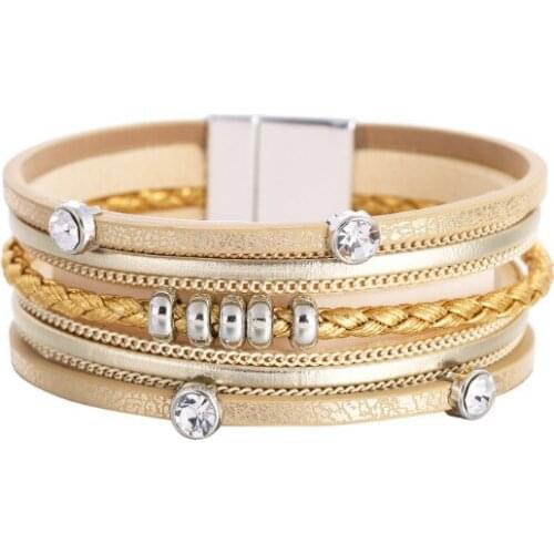 ORNAPEADIA Jewelry Bohemian Multi-layer Ethnic Style Bracelet for Women Ladies Geometric Chain Temperament Leather Buckle