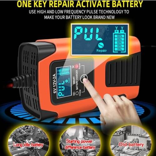 LCD Display Motorcycle Car Battery Charger 6V 12V 2A Full Automatic Power Charging Puls Repair Chargers Wet Dry Battery Units