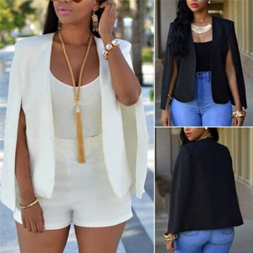 Summer Fall Women Short Cloak Blazer Coat Cape Cardigan Jacket Slim Office Simple White Blazer Coat OL Suit Black Jacket Outwear