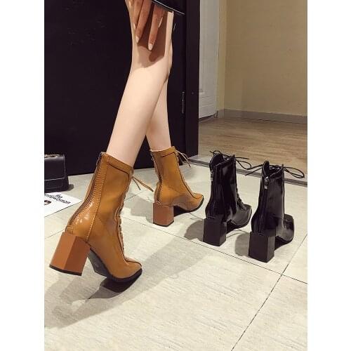 Womens shoes boots autumn 2020 new thick heel lace zipper mid-tube boots motorcycle boots