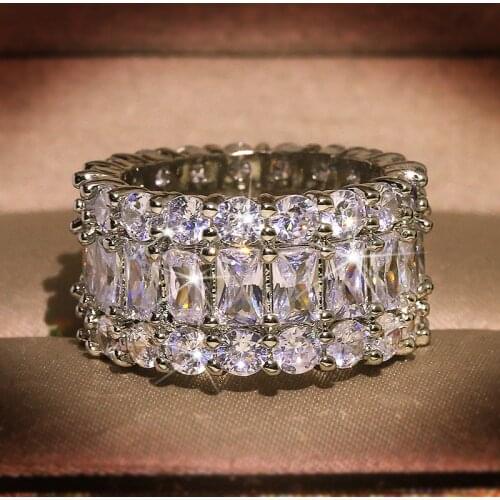 S925 Sterling Silver Color Big Band Ring with Bling Zircon Stone for Women Fashion Jewelry 2020