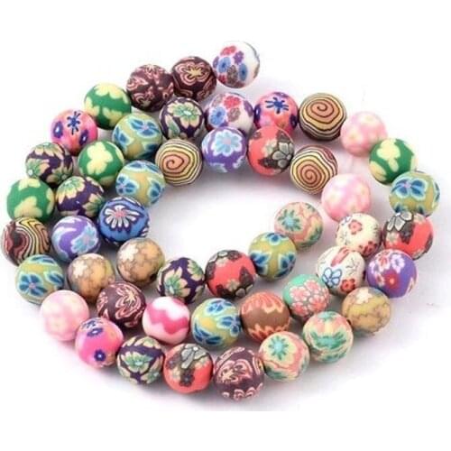 50pcs Mixed Polymer Clay 8mm Plain Round Beads Girl Diy Accessories for Jewelry Bracelet Pearls Loose Flower Soft Pottery Beads