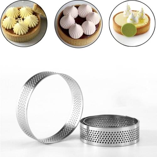 60/80mm Stainless Steel Mini Tart Ring Tartlet Mold Small Circle Cutter Pie Ring Heat-Resistant Perforated Cake Mousse Molds