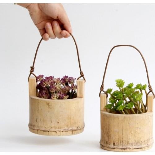 Creative Bamboo Hanging Basket Flower Pot Wall Hanging Garden Pot Creative Green Luo Absorbent Hanging Pot Pots for Plants