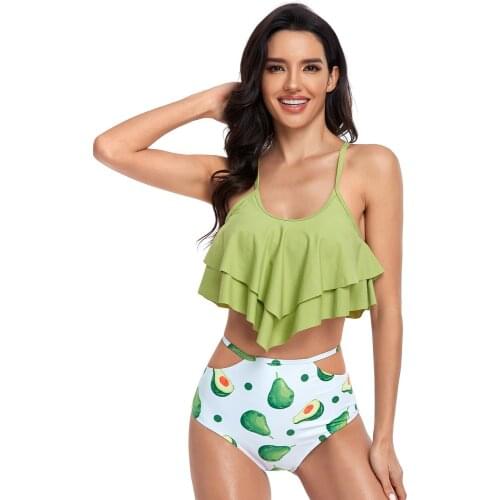 High Waist Bikini 2021 Ruffle Swimwear Women Print Sexy Swimsuit Push Up Bikinis Plus Size Bathing Suits Floral Beach Wear