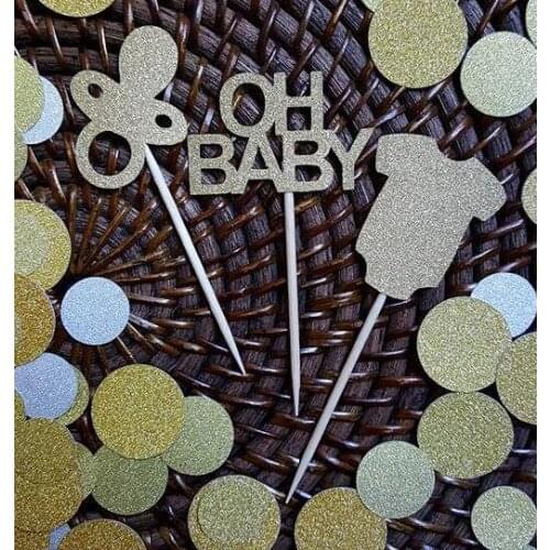 Glitter gold Oh Baby baby shower binky cupcake toppers birthday party decoration doughnut food picks