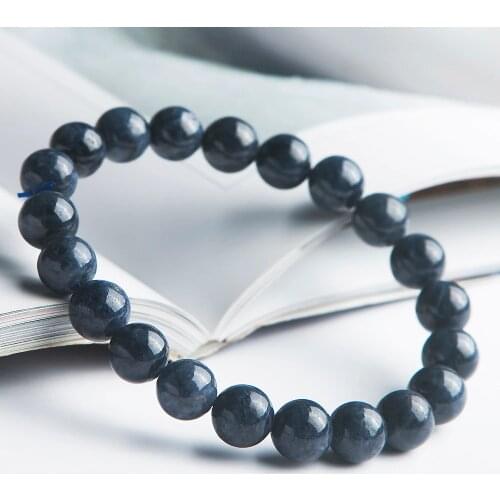 Genuine Natural Blue Sapphire Gemstone Bracelets 8mm For Women Female Man Stretch Crystal Round Beads Bracelet AAAAA
