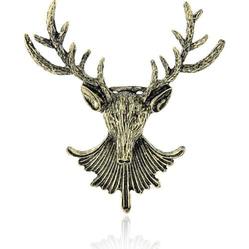 New Fashion Vintage Gold Color Simple Deer Head Brooch Pins For Women Men Suit Animal Collar Pin Fashion Jewelry