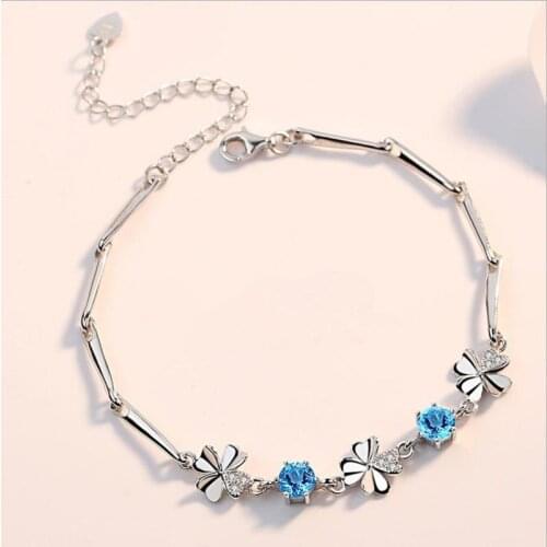 Everoyal Exquisite Crystal Blue Clover Bracelets For Women Jewelry Fashion 925 Silver Bracelets Girls Wedding Engagement Bijou