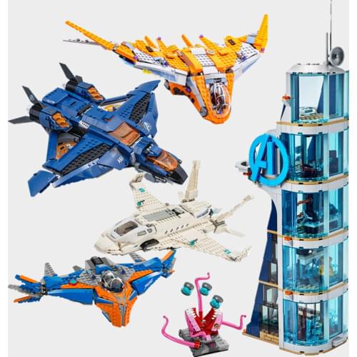Super Heroes Marvel Avengers Spiderman QuinJet Iron Man Benata Thanos Milano Aircraft Plane Toy Figures Building Block Brick Kid