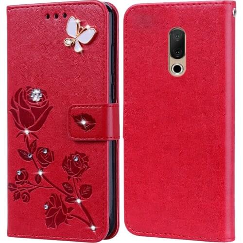 Flip Phone Case Cover for Meizu 15 Lite M15 15 Plus Bling 3D Diamond Flower Embossed Premium Leather Wallet Stand Case