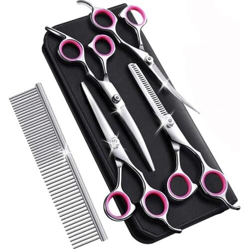 Dog Grooming Kit Heavy Duty Stainless Steel Grooming Tools 5 in 1 Professional Pet Grooming Scissors Set with Comb for Dogs Cats